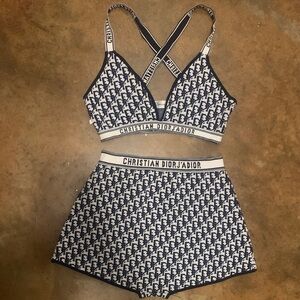 Dior Women's Monogram Pajama Set - Navy and White